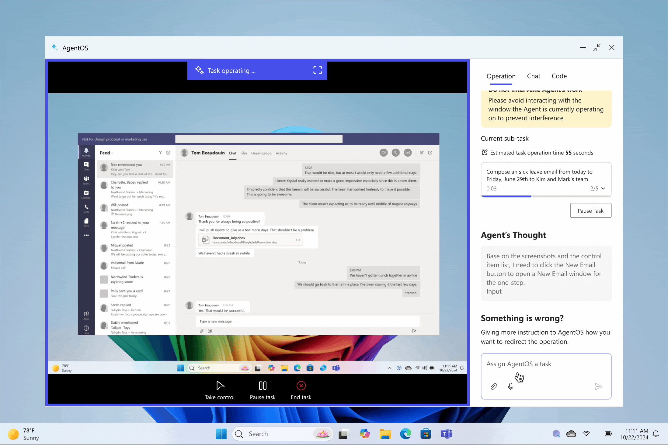Redirecting the agent via chat